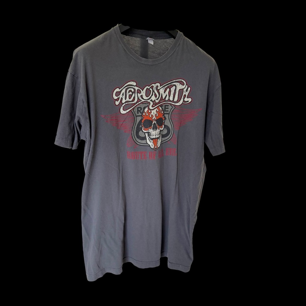 Aerosmith Route of All Evil Tour T-Shirt American Apparel Gray XL Skull